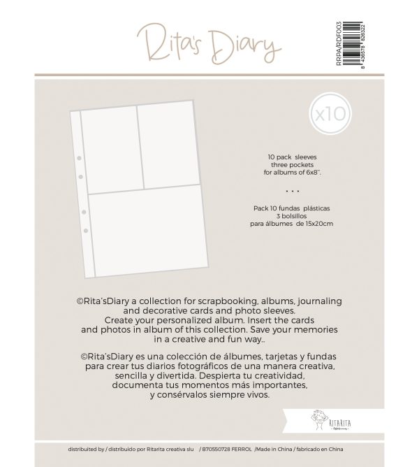Pack de fundas 6x8" 3 bolsillos, para Rita's Diary o Project Life