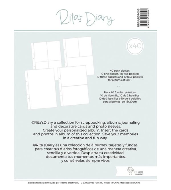 Pack de fundas 6x8" maxi pack, para Rita's Diary o Project Life