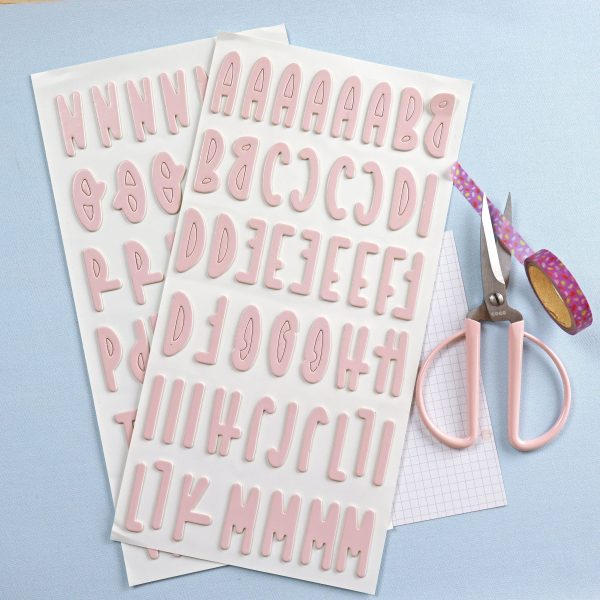 Pegatinas chipboard Alfabeto color rosa bailarina, para scrapbooking