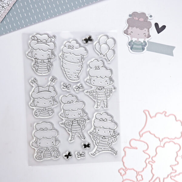 Set de sellos con troquel Mariposas. Para scrapbooking y manualidades. Diseño de Alúa Cid