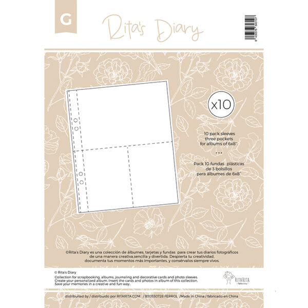 Pack de 10 fundas de 6x8” para sistema de fotos Rita´s Diary y Project Life