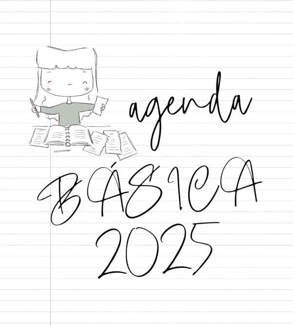 Imprimible Básico agenda 2025. PDF descargable de agenda 12 meses, diseñado por Alúa Cid. Sin ilustraciones ni frases motivadoras